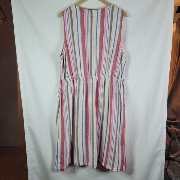 Linen Striped Sleeveless Button Down Sun Dress - Picture 5 of 10
